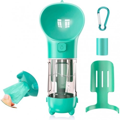 Bebedouro portátil Edipets com dispensador de sacos, turquesa, para cães.