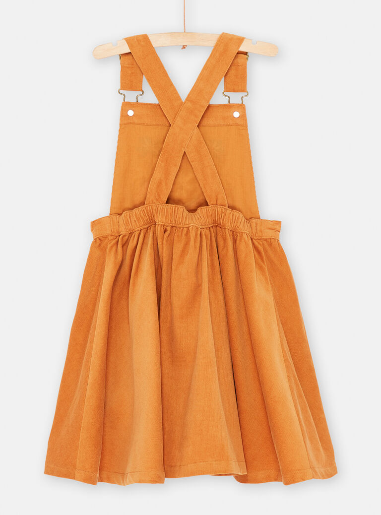 Robe salopette caramel brodée pour fille