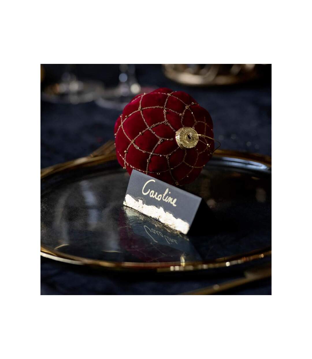 Paris Prix - Lot De 4 Boules De Noël Velours caro 10cm Rouge & Or