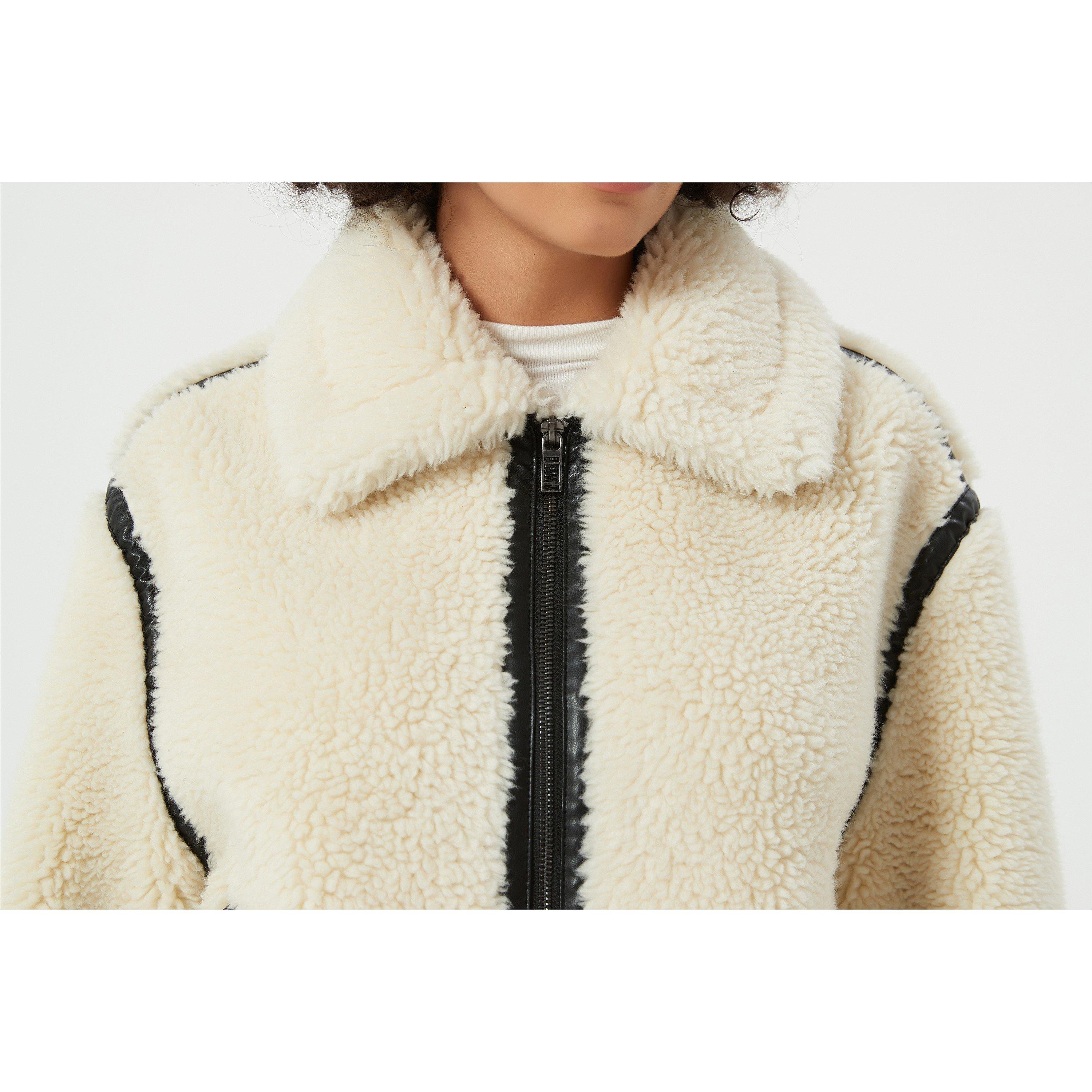Be You B Contrast Teddy Aviator Jacket