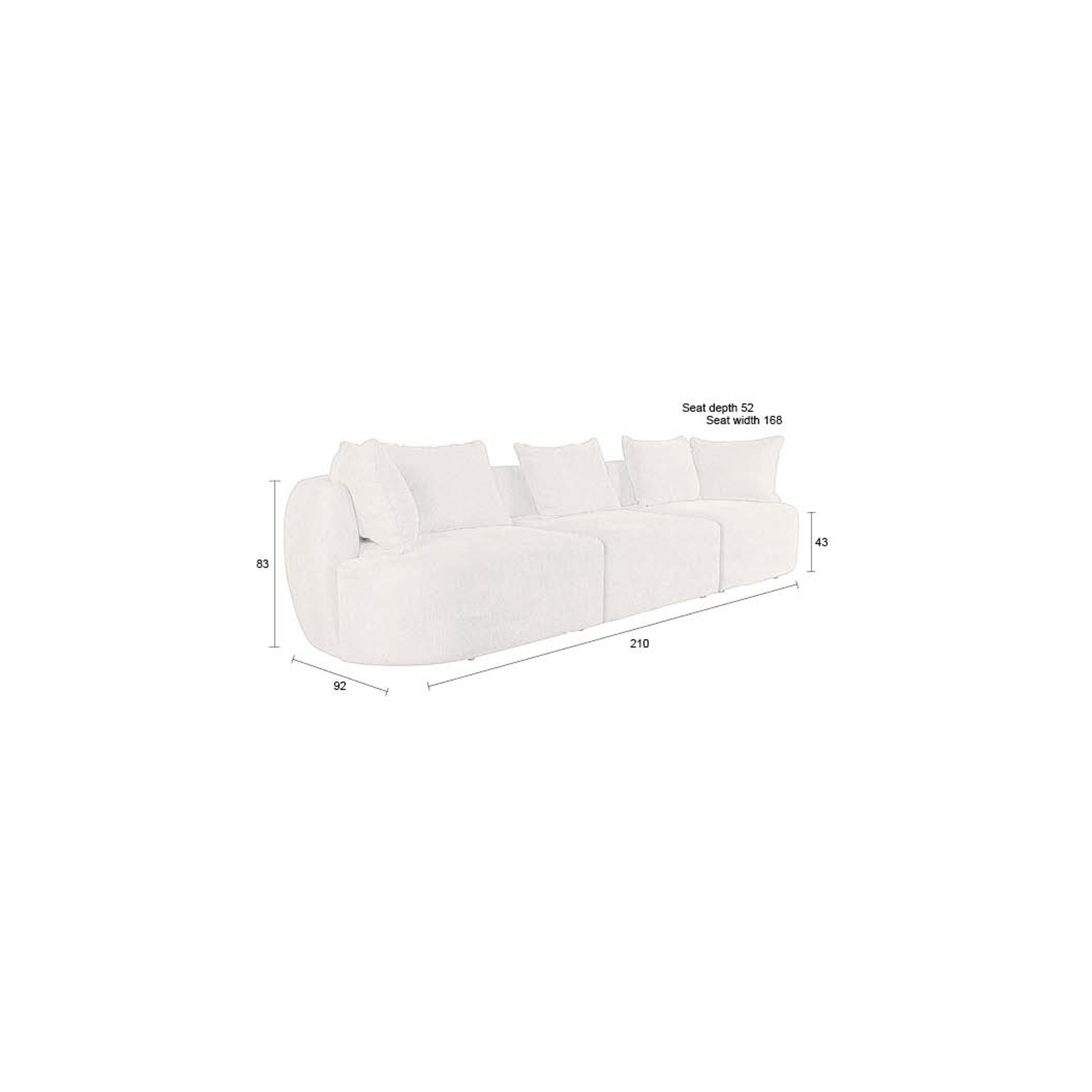 Dutchbone Rocca 4,5-zitsbank Latte| Beige