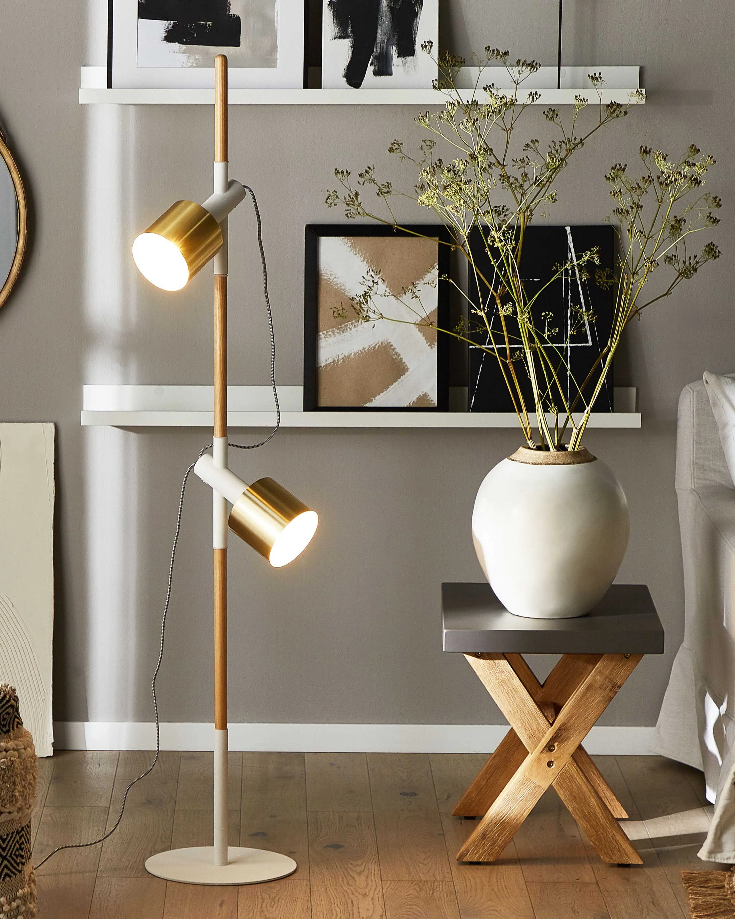 Staande lamp OWENS verstelbaar Essenhout Wit