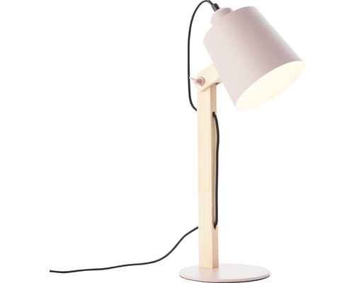 Tafellamp, 1-lichts, H 51,5 cm, draaibaar, beuken/roze