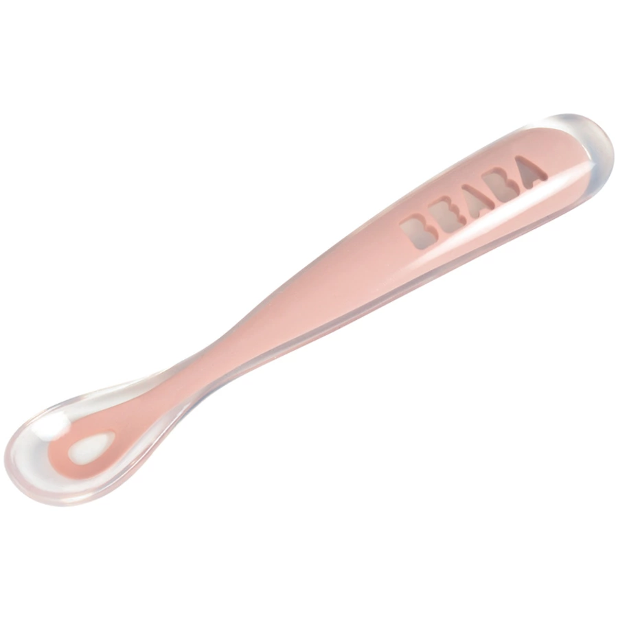BEABA® Ergonomischer Babylöffel aus Silikon 1. Altersstufe altrosa