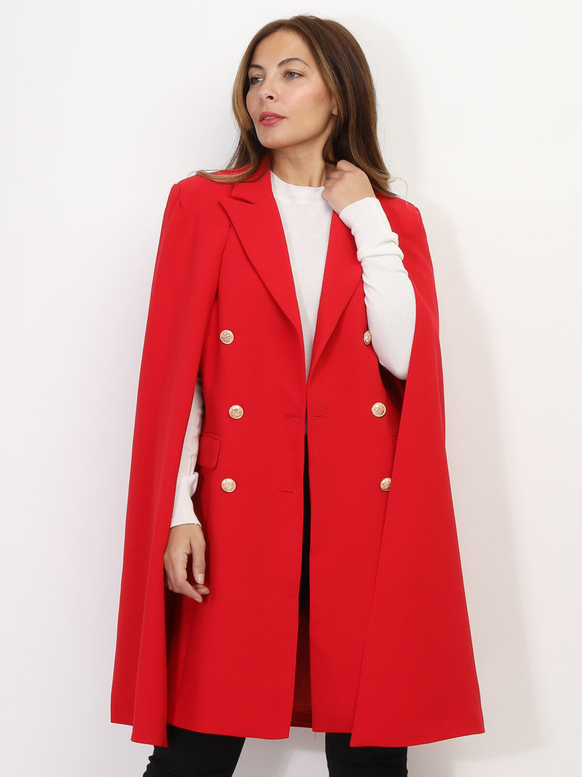 Manteau cape à boutons officier- Rouge