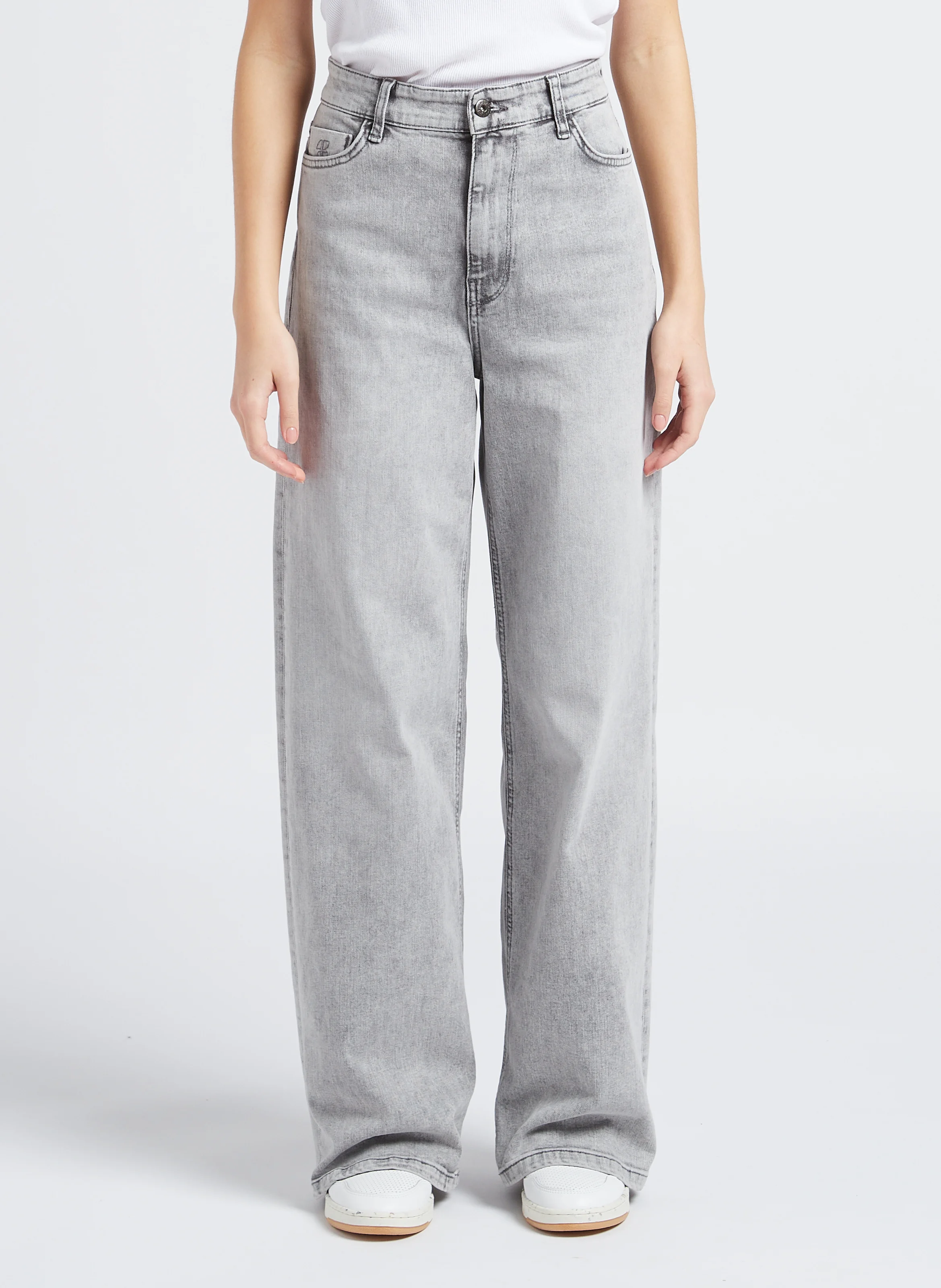 LINA - Jean ample taille haute en coton mélangé | Gris