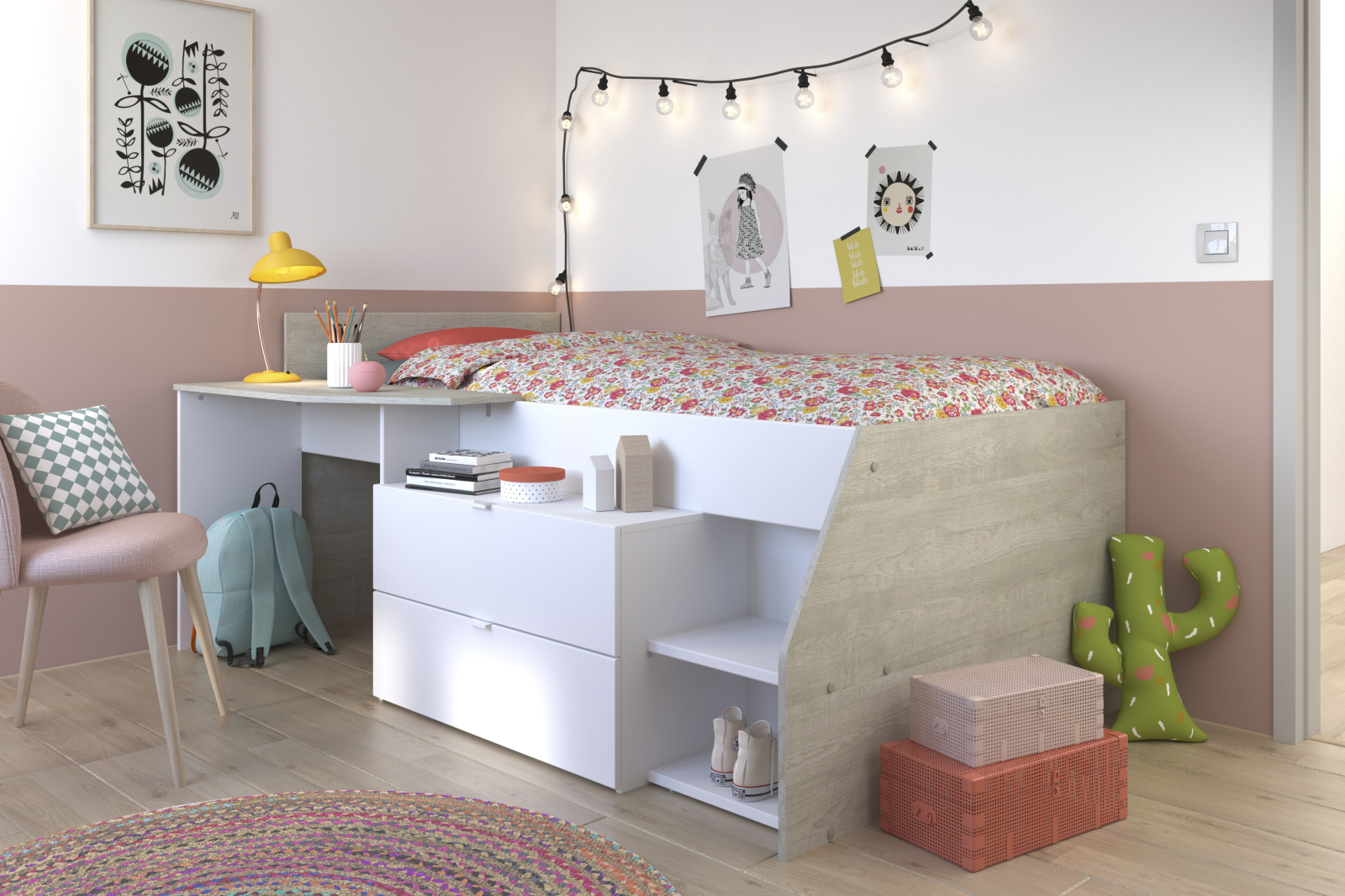 Jugendbett MILKY A - weiß - Grey Loft - 90x200 cm