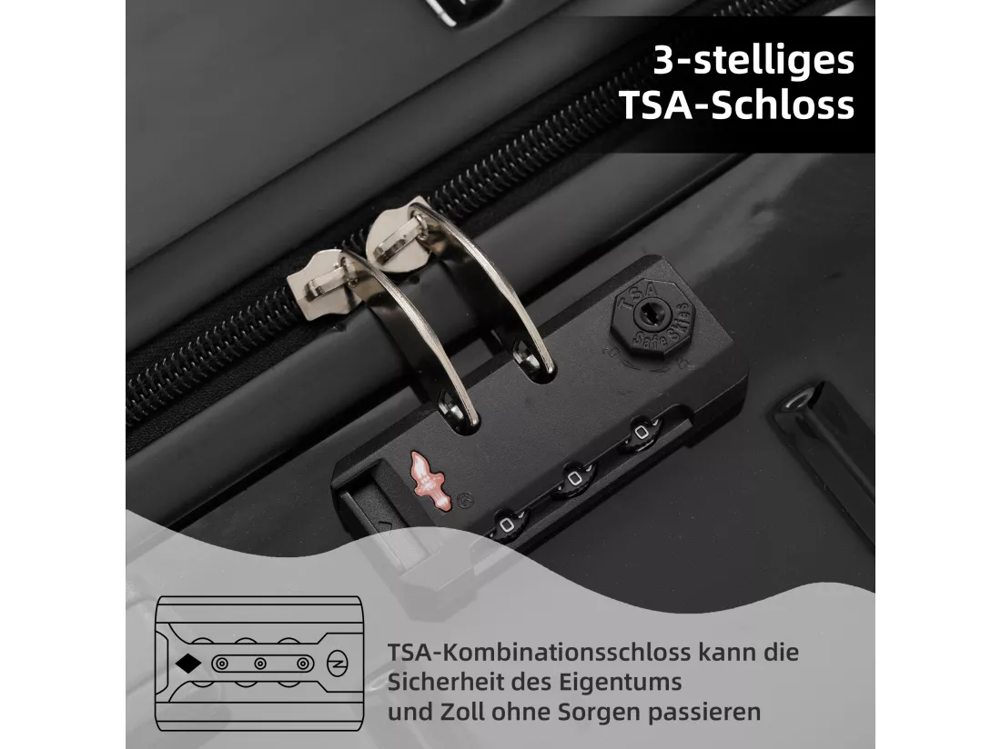 Bagage à main de 3 pièces20&24&28 pouces - en matériau ABS+PC - doubles roues pivotantes à 360° et Serrure TSA - noir