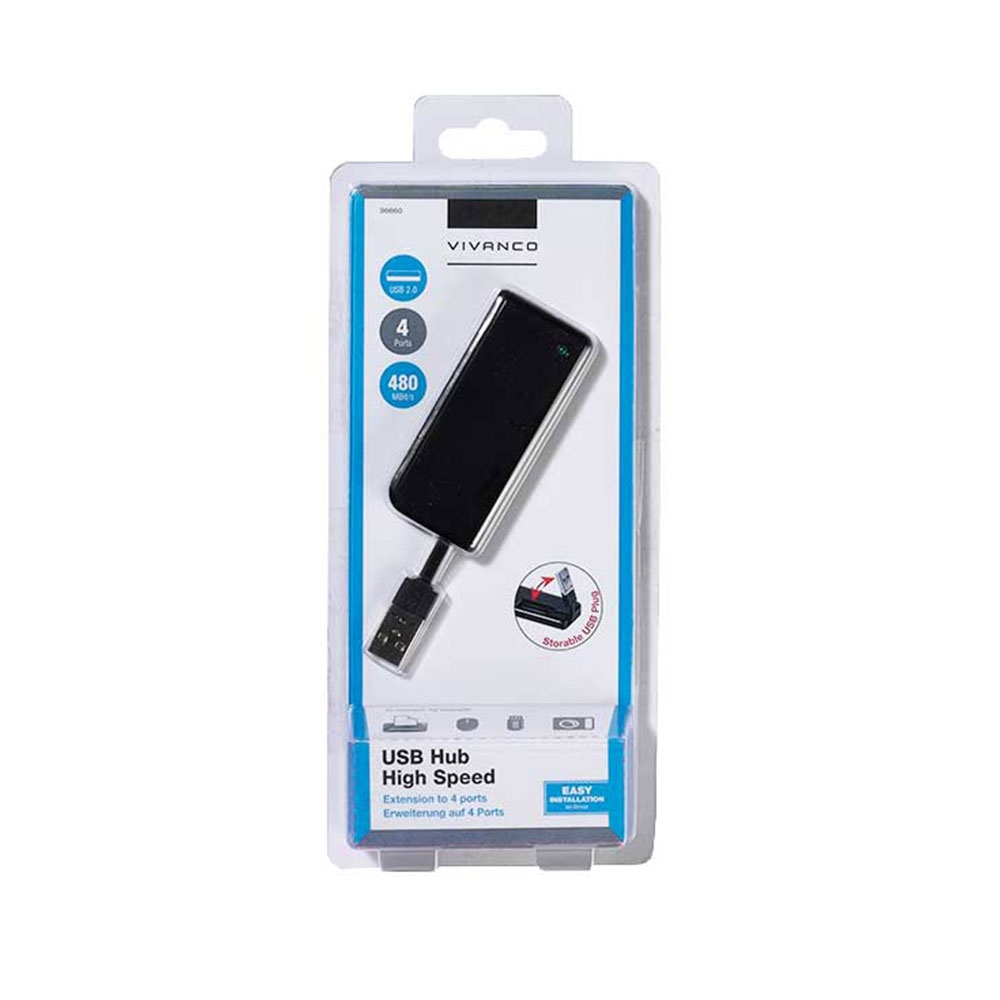 4-fach USB 2.0 Highspeed Hub im edlen Design - Schwarz