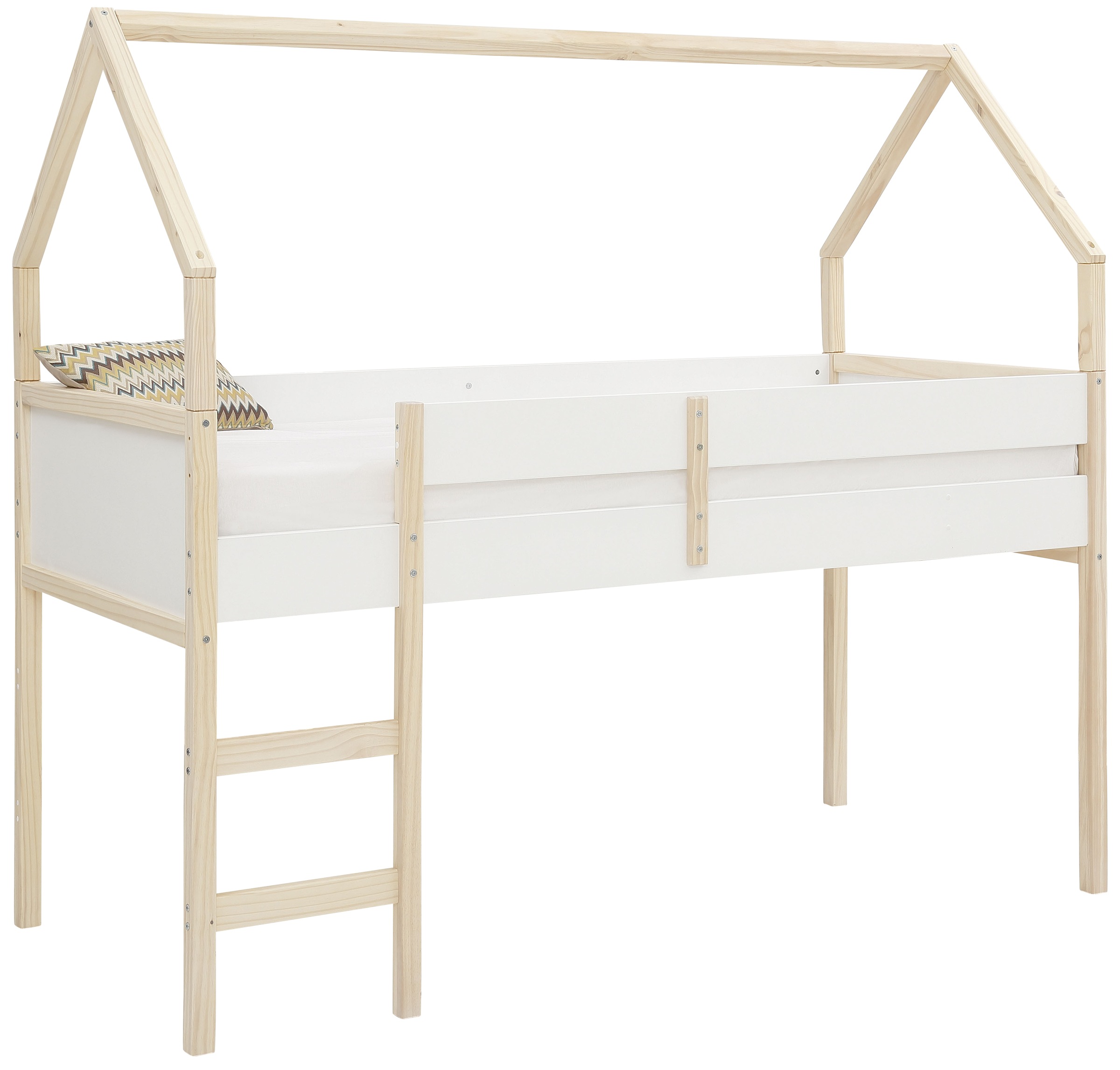 Lüttenhütt Hochbett »Janne« Kiefernholz, Einzelbett, inklusive Holzleiter, Liegefläche 90x200 cm