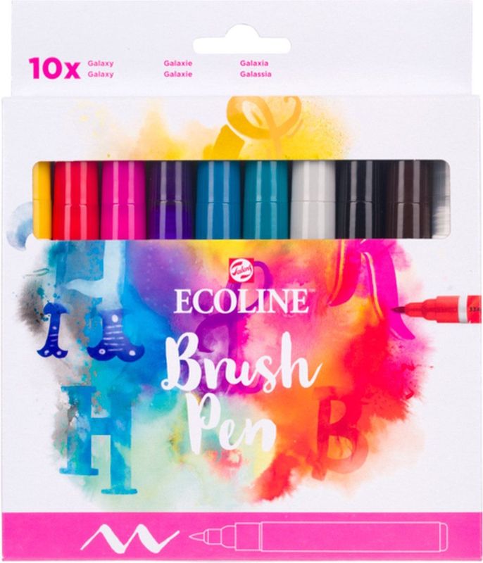 Ecoline - Brush Pen Set - 10 Kleuren - Kleurstofbasis - Flexibele Punt