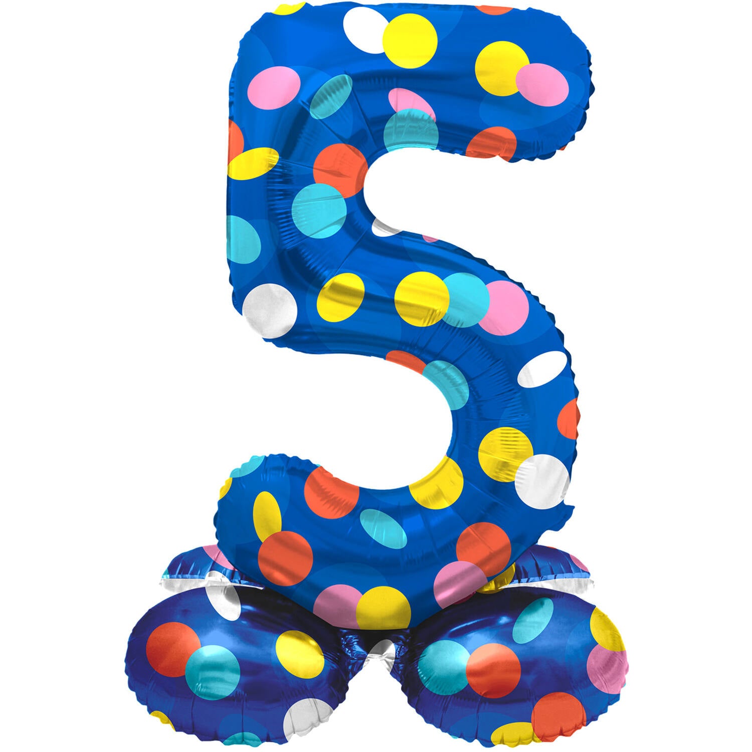 Cijfer Ballon 5 Jaar Stippen Met Standaard Leeg 72cm