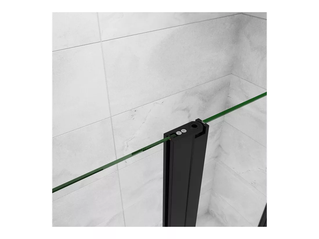 Porte de douche battante 155x200cm avec 2 éléments fixes Profilé noir mat, Porte de douche Hauteur 200cm en verre anticalcaire