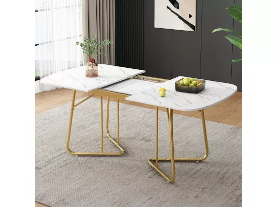 Table de salle à manger convient pour 4-6 personnes avec structure en marbre pieds de table en métal doré marbre