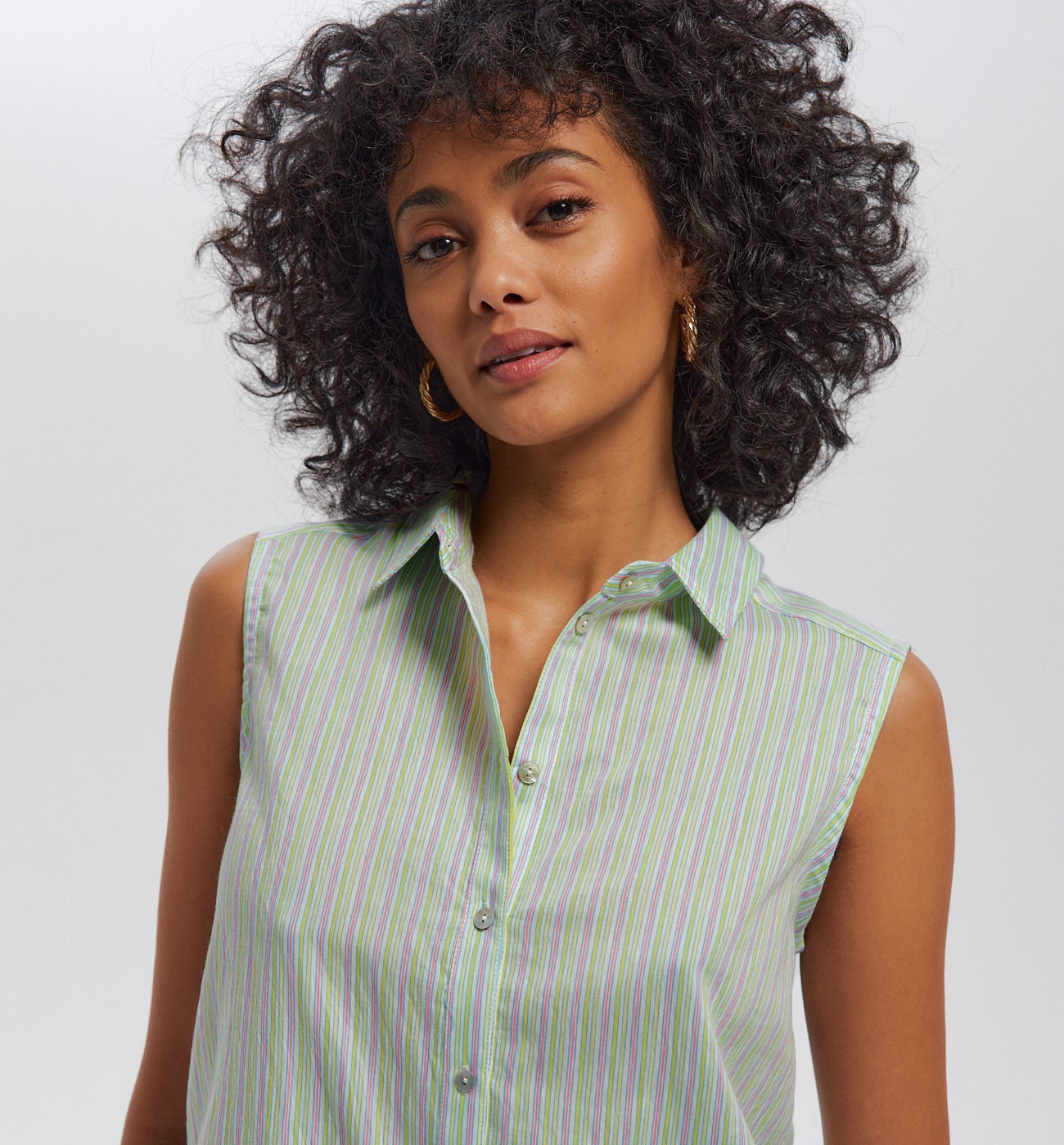 Chemise rayée sans manches - Rayé jaune