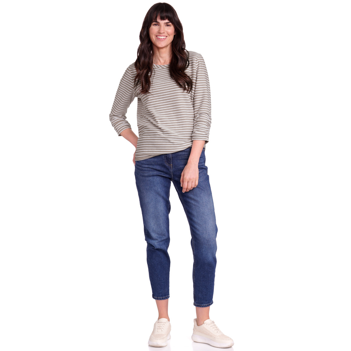 Gina Benotti Damen Shirt mit Bio-Baumwolle beige / weiss