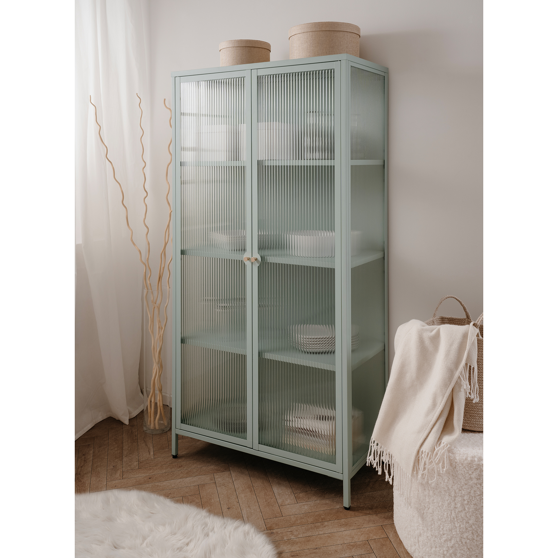 Vitrine MILTON - mintgrün - 160 cm
