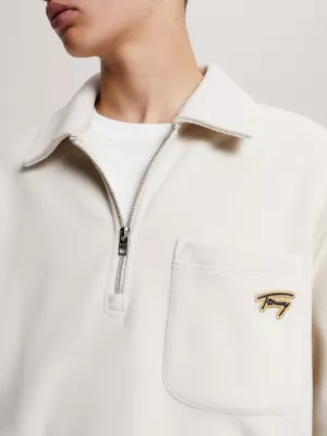 Moletom Signature Logo Relaxed Fit com Meio Zíper