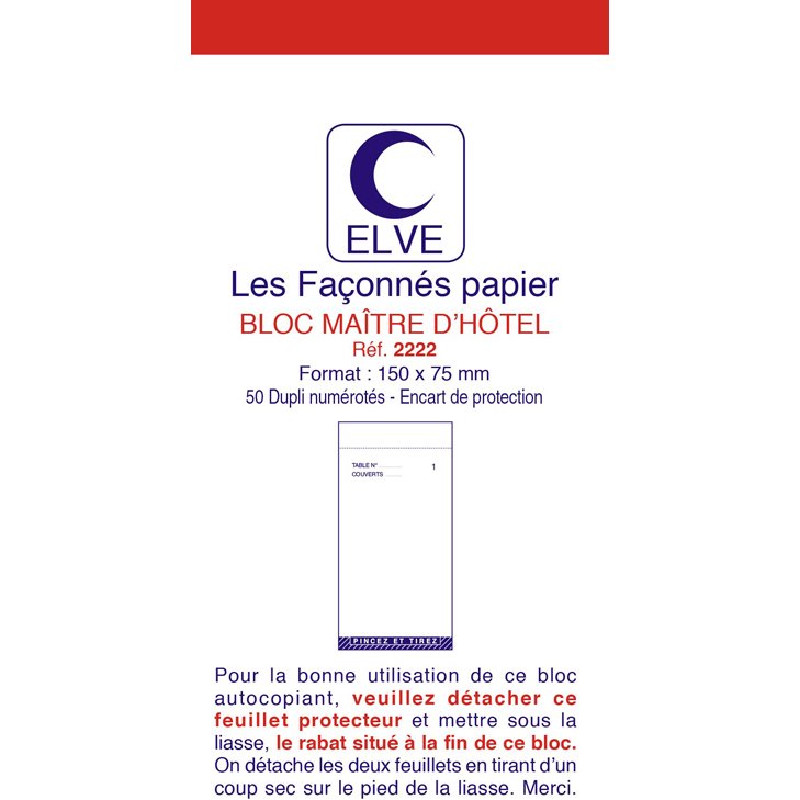 Bloc maître d'hôtel 50 feuillets dupli - 75 x 150 mm
