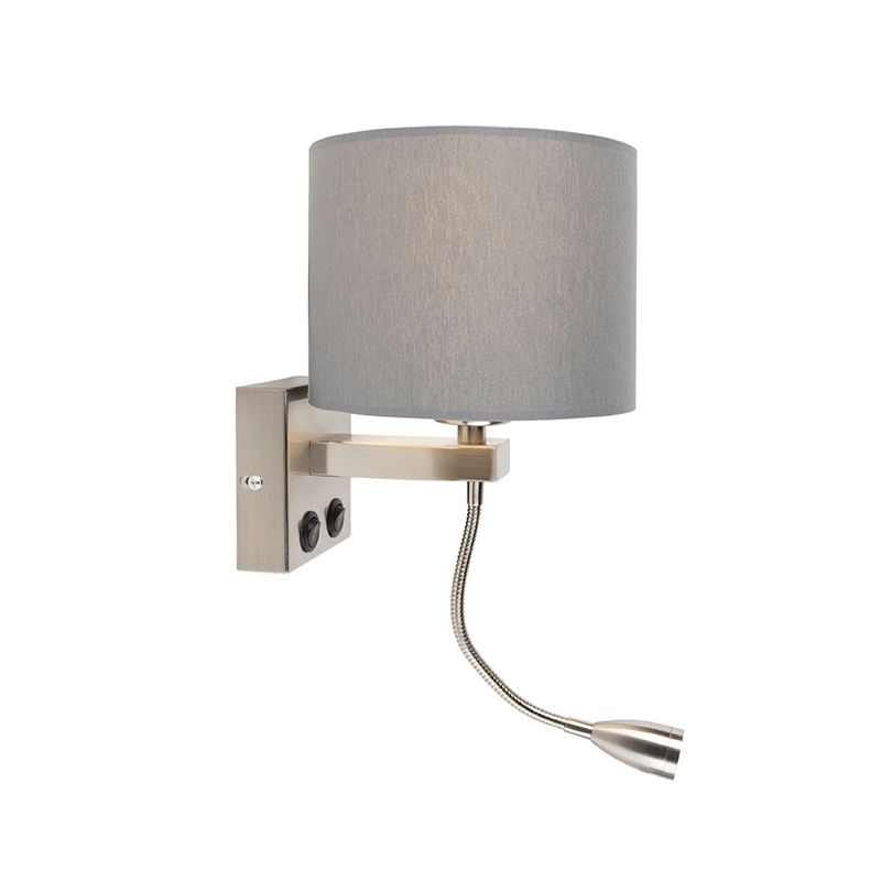 Moderne wandlamp staal met grijze kap - Brescia