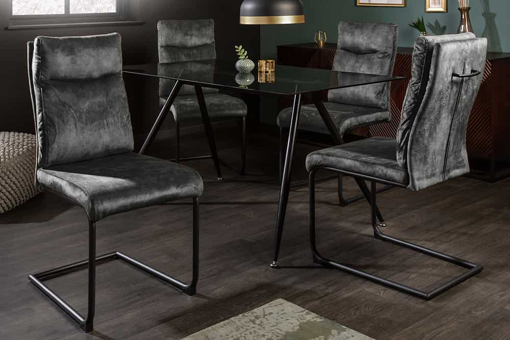 Moderner Freischwinger Stuhl COMFORT grün Samt mit Komfortgriff