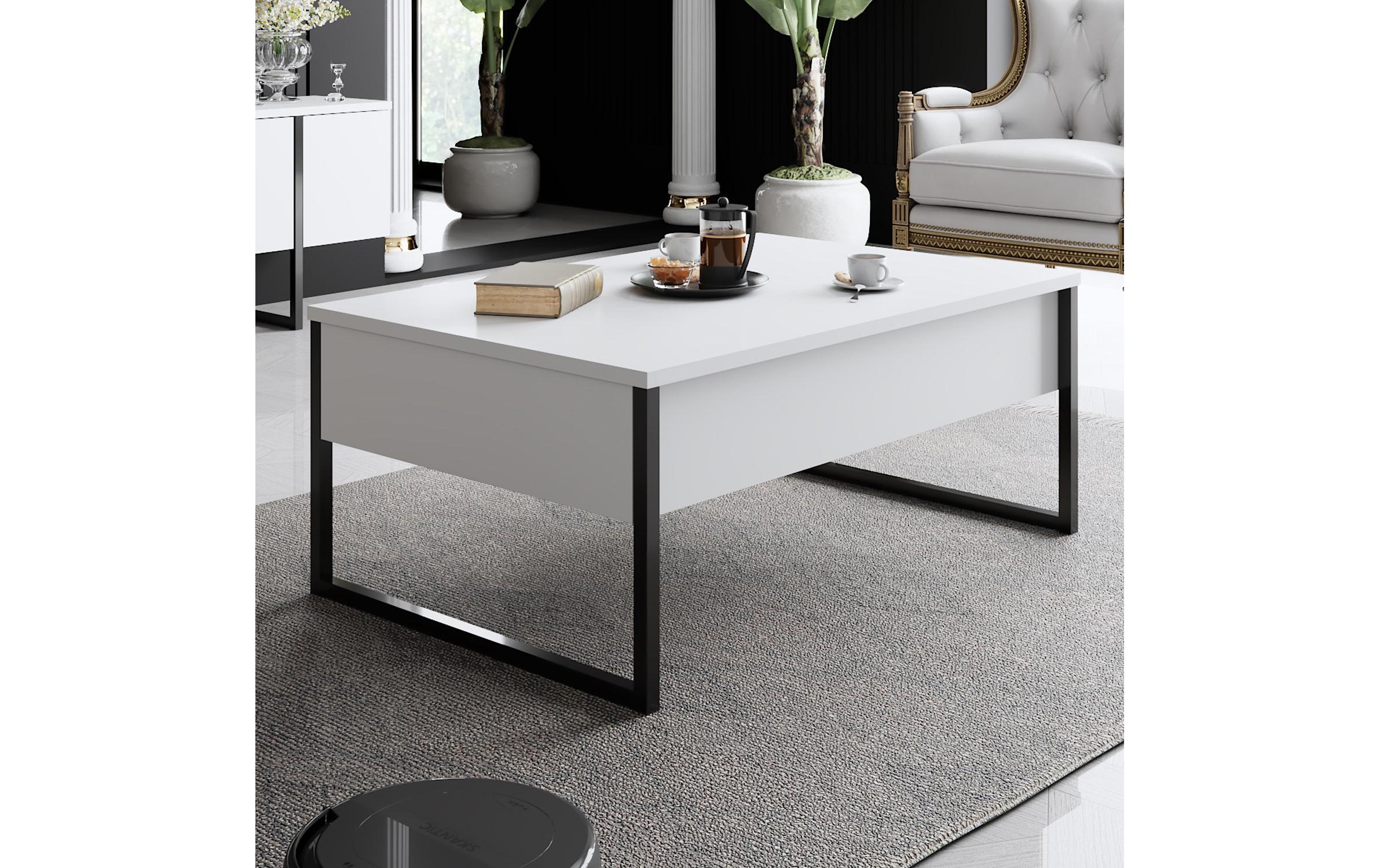 Couchtisch Luxe 90 x 60 x 40 cm, Schwarz/Weiss<br>Wohnzimmertisch