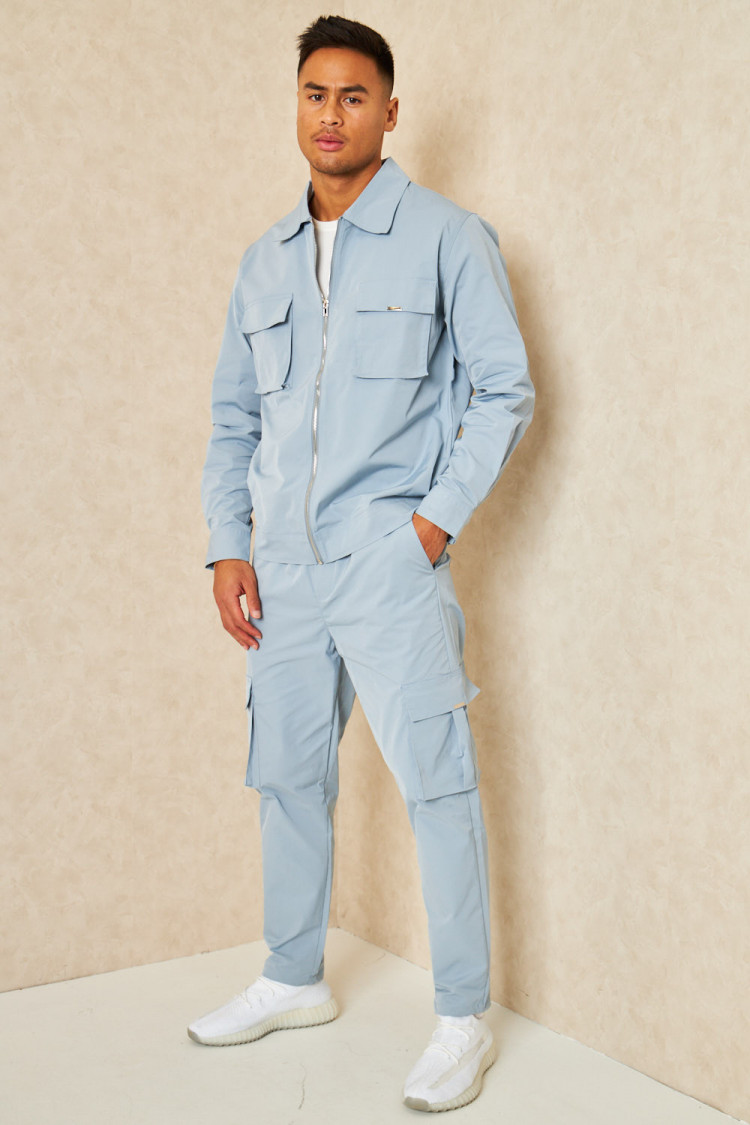 Ensemble bleu clair veste + pantalon cargo
