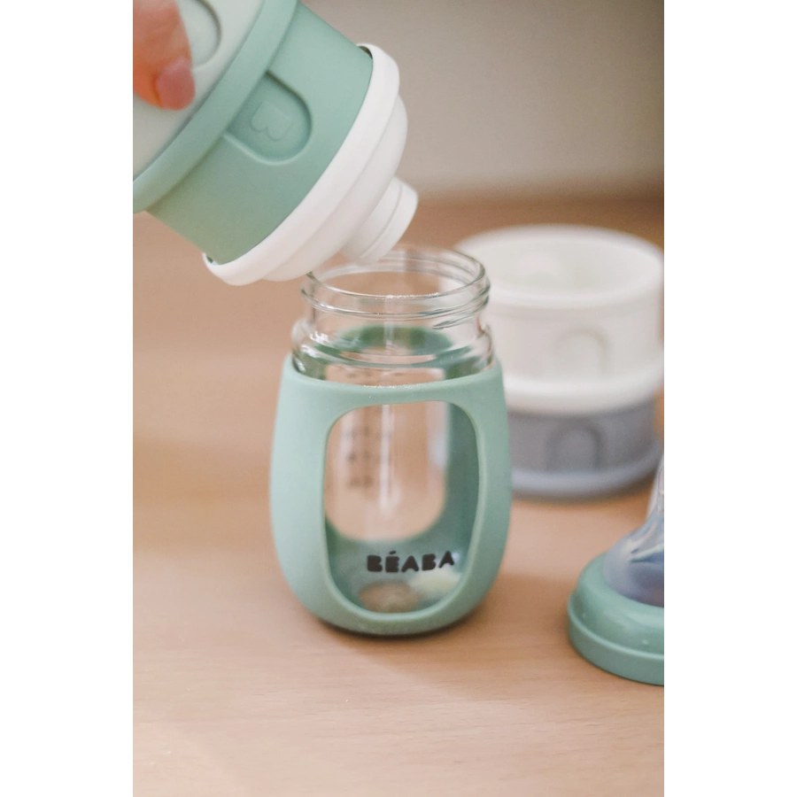 BEABA® Milchpulver-Dosierbox mit 4 stapelbaren Fächern 330 ml, Cotton weissSalbeigrün