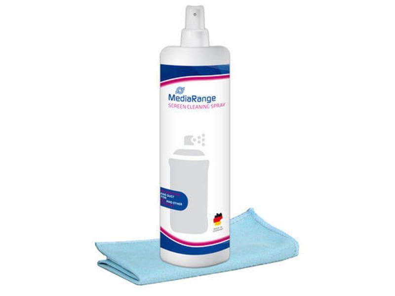 MediaRange Reinigungsspray und Tuch 250 ml Set aus 250 ml Spray und 20 x 20 cm Mikrofasertuch