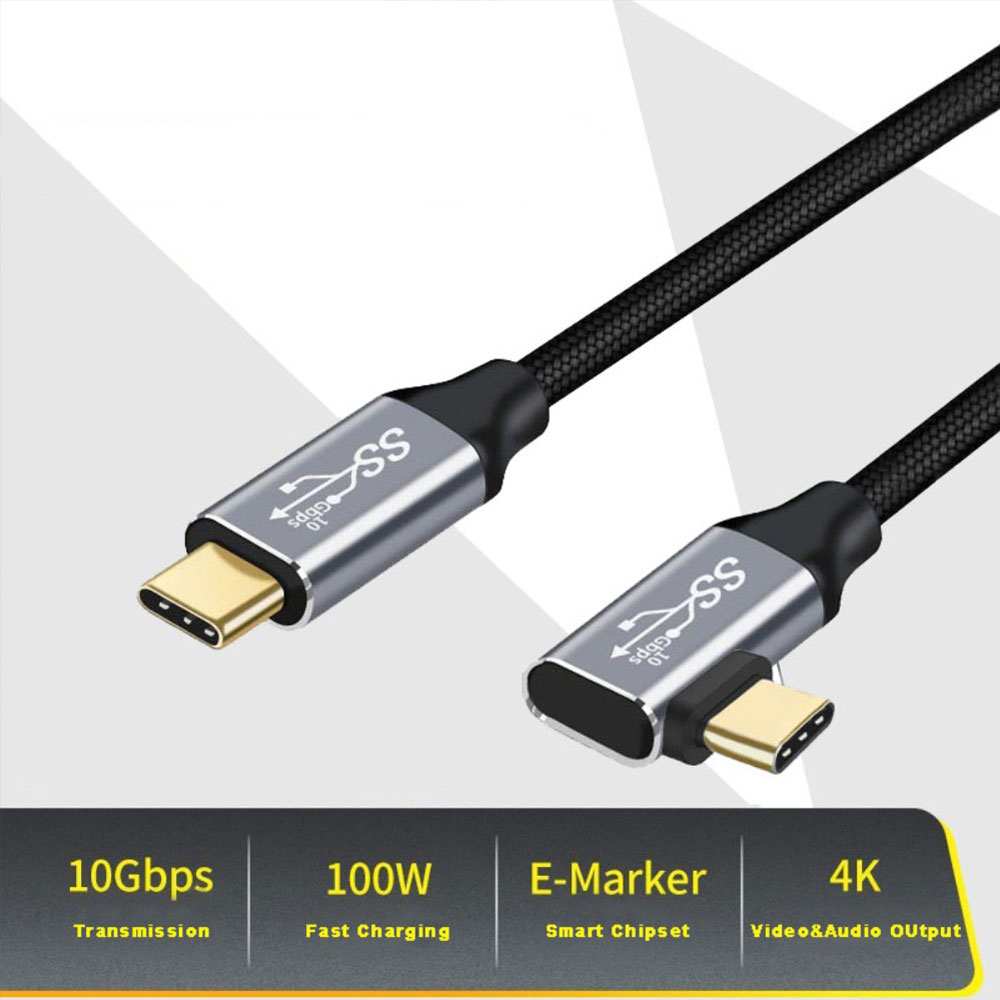 (2m) 100W USB C auf USB C 90 Grad Winkel Ladekabel Thunderbolt 3 Nylon Datenkabel 4K Monitor-Verbindungskabel 10 Gbit/s - Schwarz