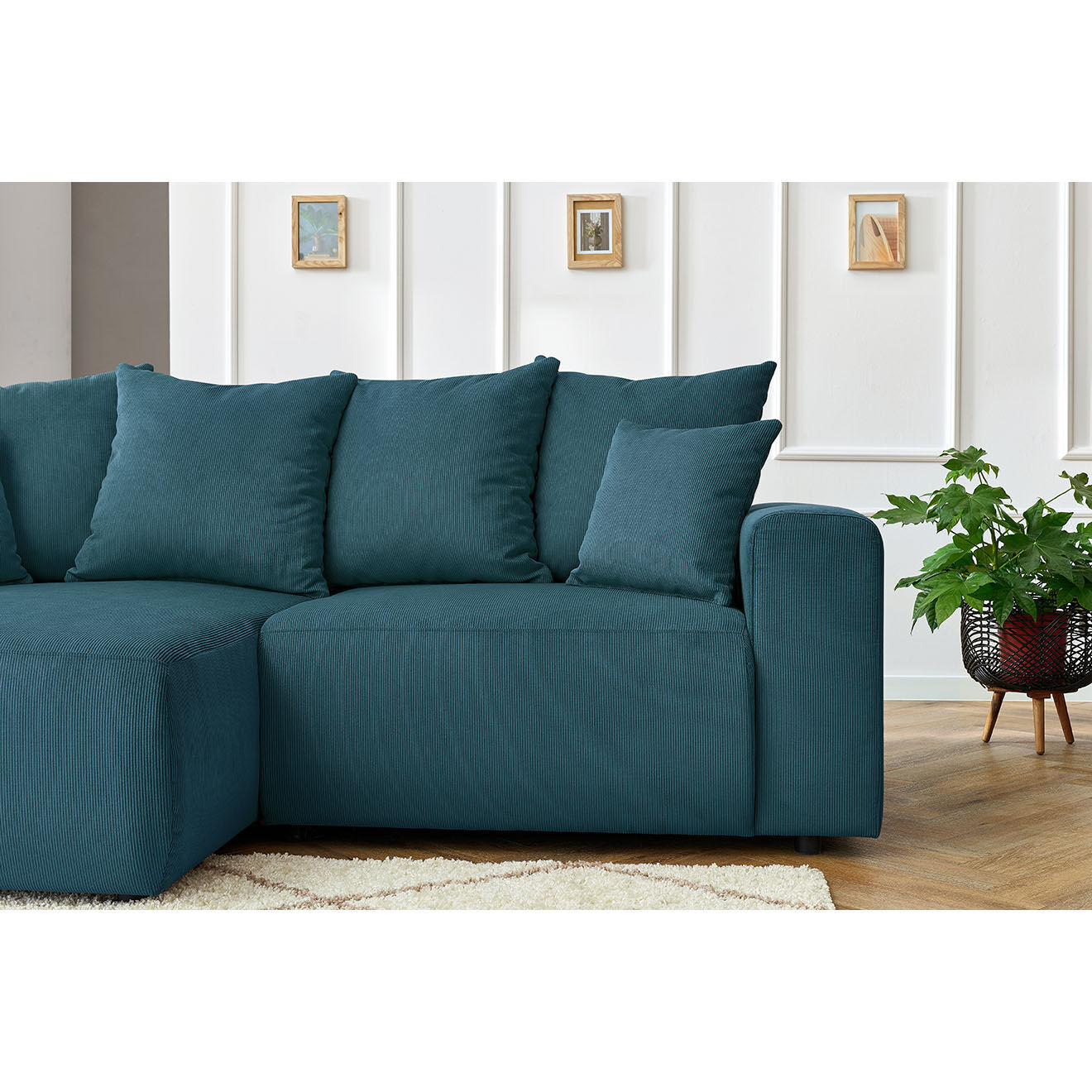 Bobochic Canapé d'angle fixe gauche Enjoy bleu foncé - 237x147x95 cm