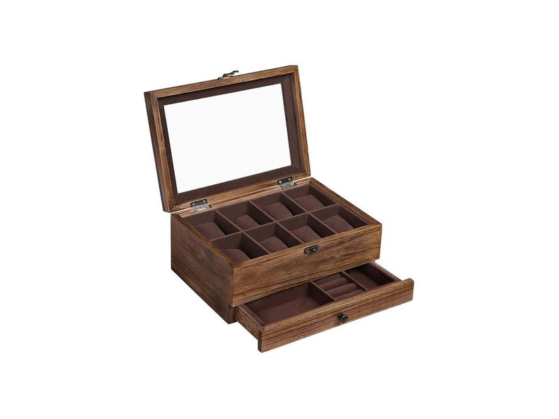 Songmics Uhrenbox Walnuss, 20 cm Uhrenschatulle