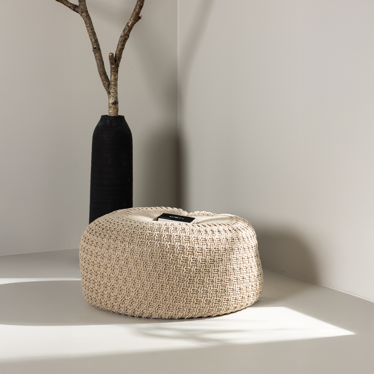 Gevlochten poef Sylvie Beige - Ø 60 cm