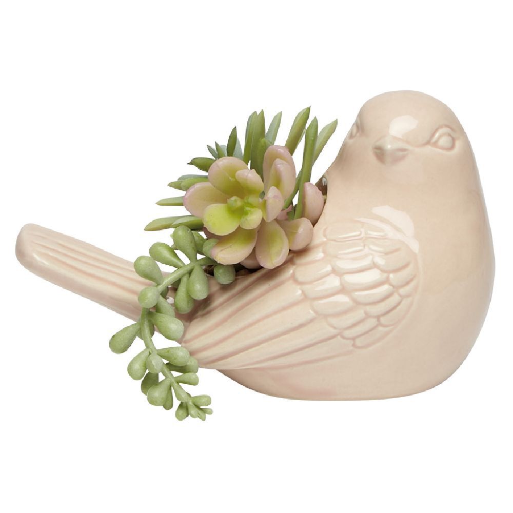 Plante artificielle dans vase oiseau en céramique H7,5 cm