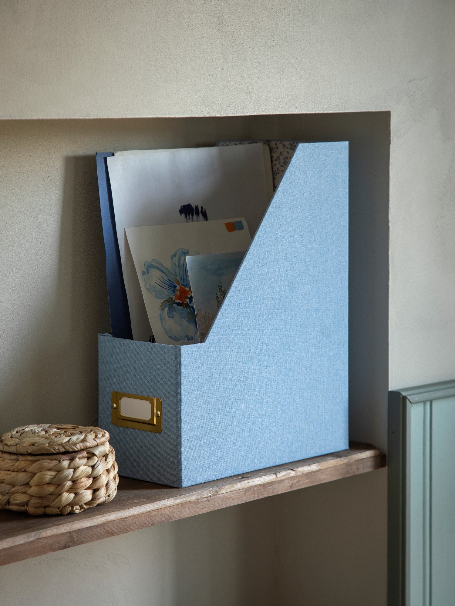 Foldbar magasinholder | Bomuld/pap. 24 x 10,5 x 30,5 cm. | Misty Blue