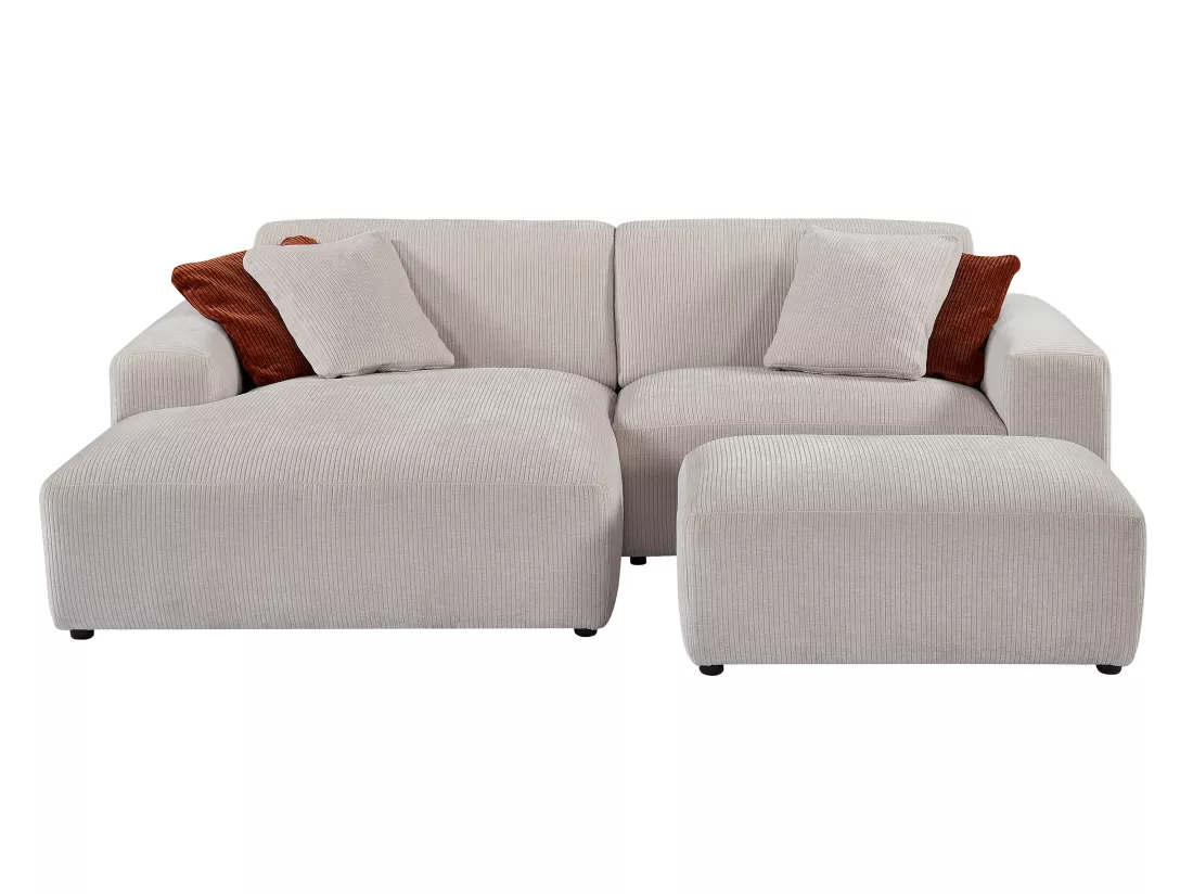 Canapé d'angle gauche et pouf en velours côtelé beige TIRONO de Maison Céphy