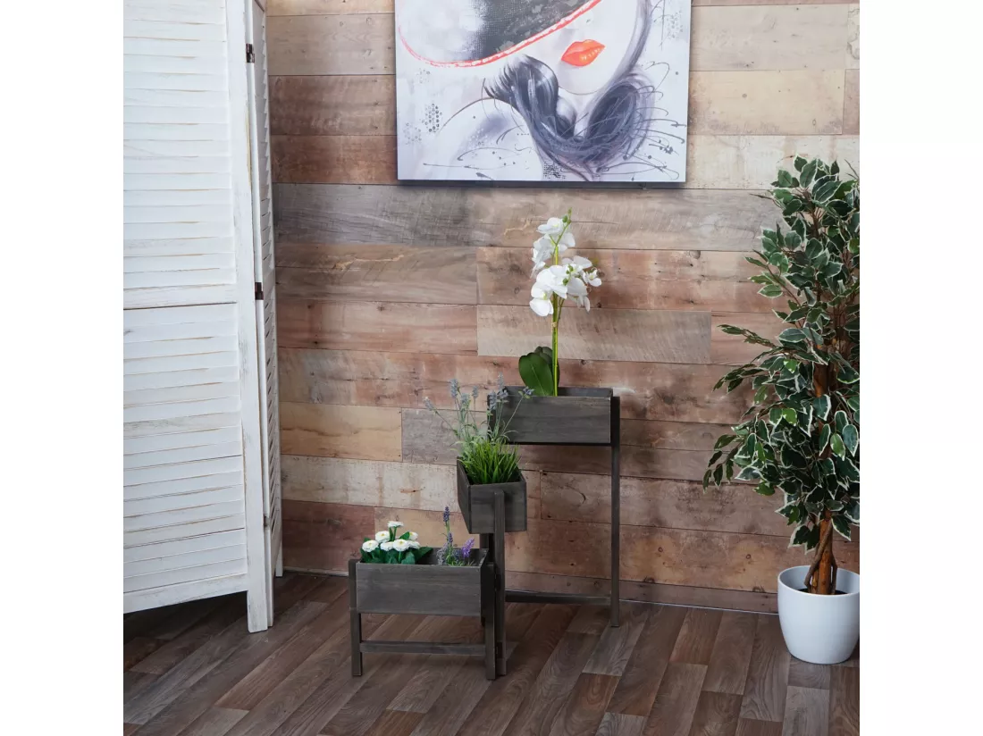 Étagère à plantes Étagère sur pied, gris-brun