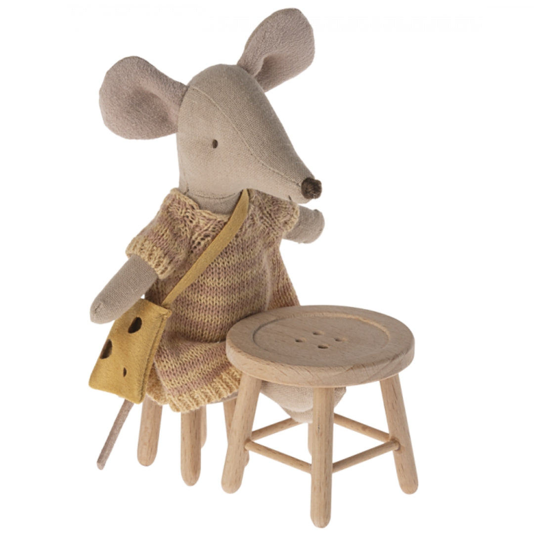 Maileg poppenhuis tafeltje en kruk - 5 cm