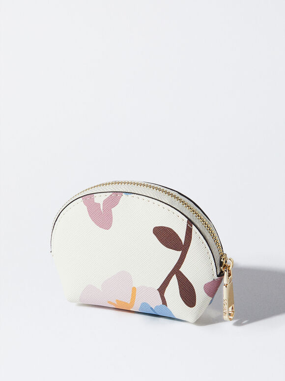 Porta-moedas com estampa floral - Branco-creme