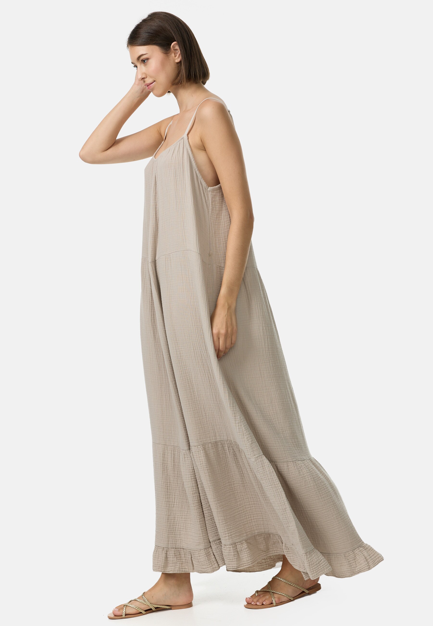 PM SELECTED Damen Romantisches Maxikleid aus Musselin mit Spaghettiträgern in Einheitsgröße PM48