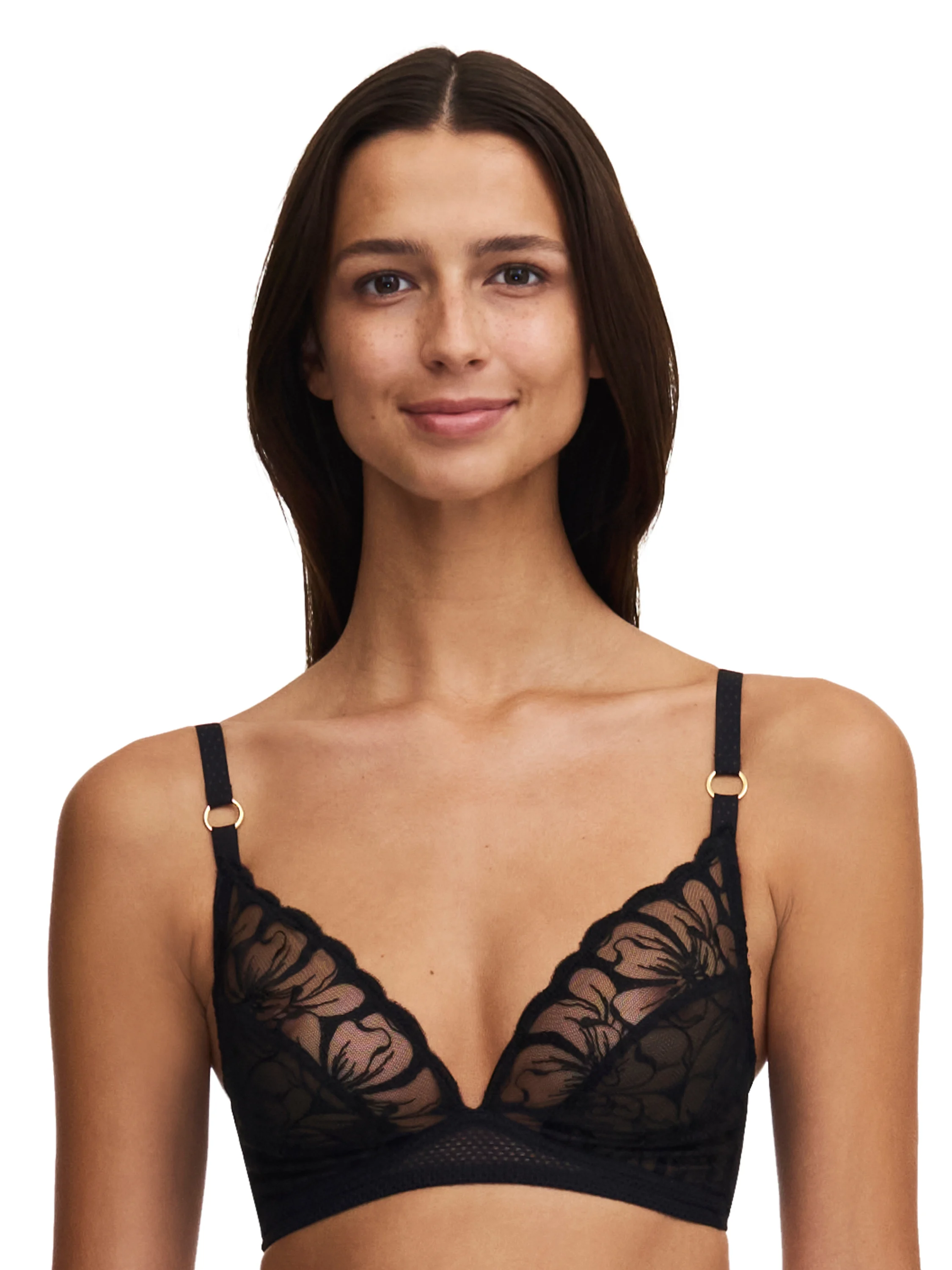 FLEURS - Soutien-gorge sans armature triangle broderie florale | Noir