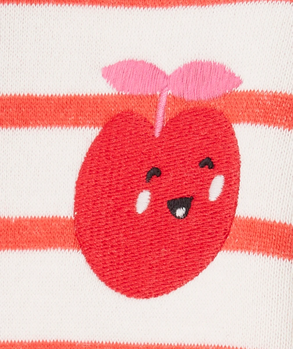 SWEAT BÉBÉ FILLE EN FIBRES RECYCLÉES RAYÉ ROUGE ET PATCH POMME
