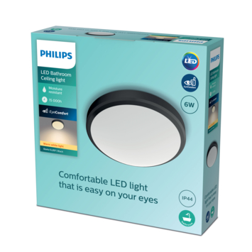 Philips plafonnière Doris Ø 22 cm zwart 6w