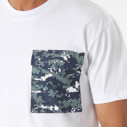 Tee Shirt Poche Blanc Bleu Marine Camouflage