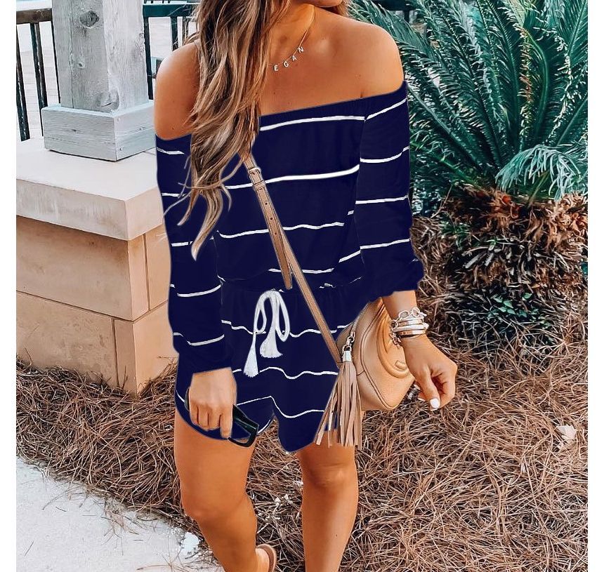 Bolgivy - Off-Shoulder gestreepte losse romper