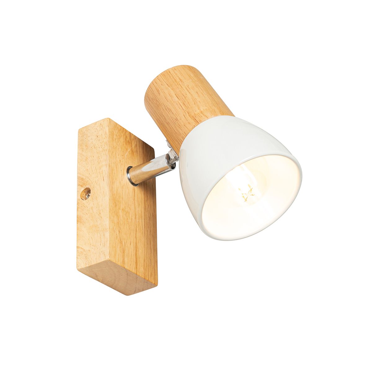 Landelijke wandlamp hout met wit verstelbaar - Thorin