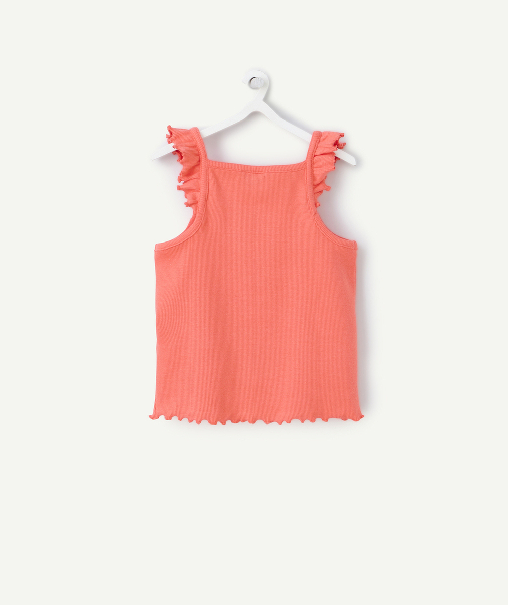 t-shirt bébé fille en coton bio sans manches couleur corail