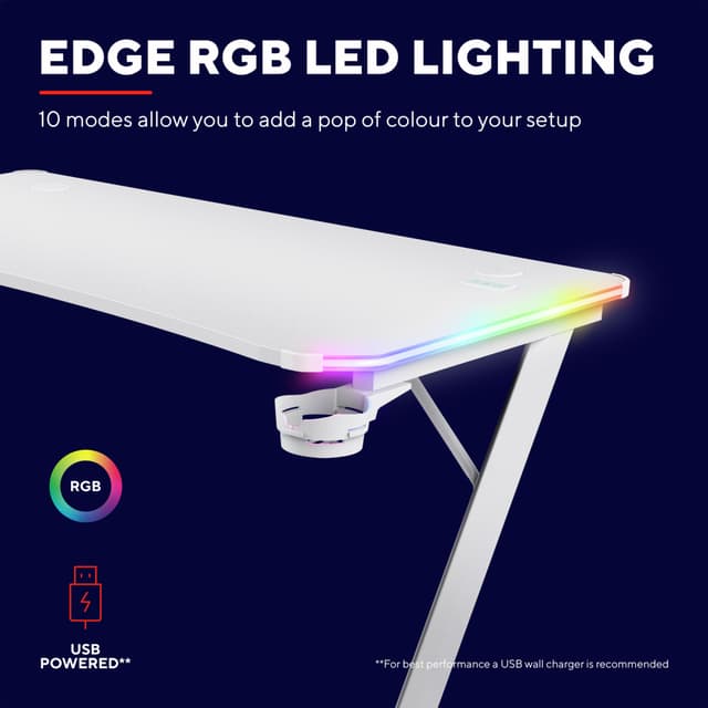 Trust GXT709 LUMINUS RGB gaming skrivebord (hvid)