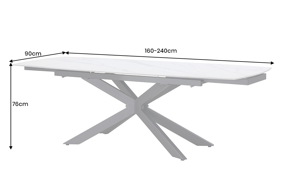 Ausziehbarer Esstisch COSMOS 160-240cm weiß Keramik schwarzes Metallgestell