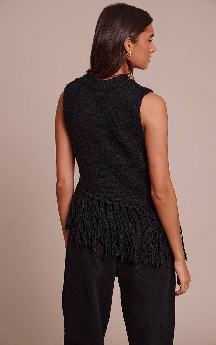 Noir Synthétiquell Sans Manches À Détails Franges